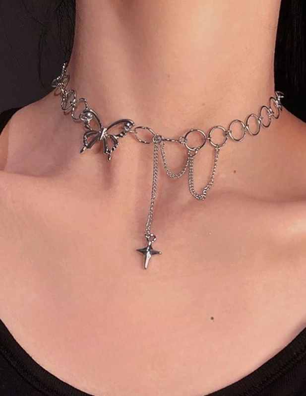 Butterfly Choker Necklace Silver