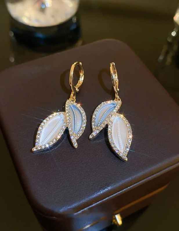 shop Small Crystal Leaf Earrings